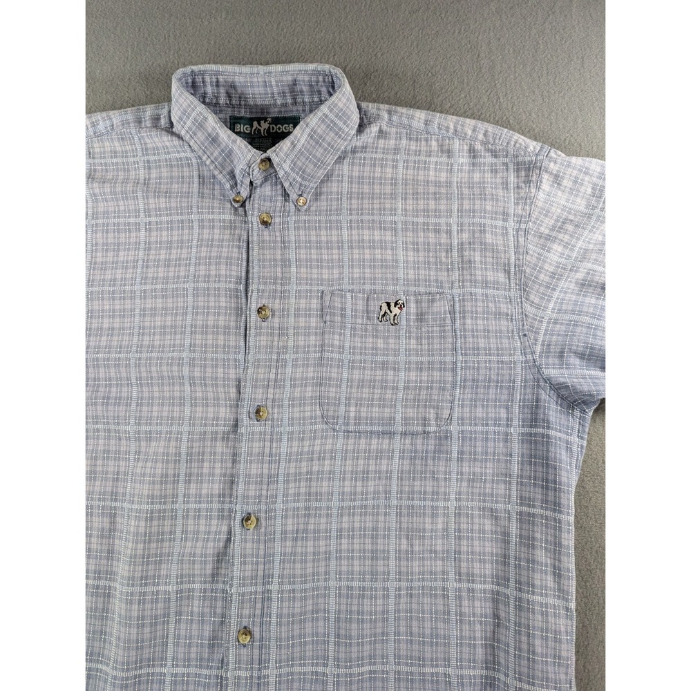 Big Dogs Mens Vintage 90s Plaid Button Down Shirt XL Blue White Short Sleeve - Picture 3 of 10
